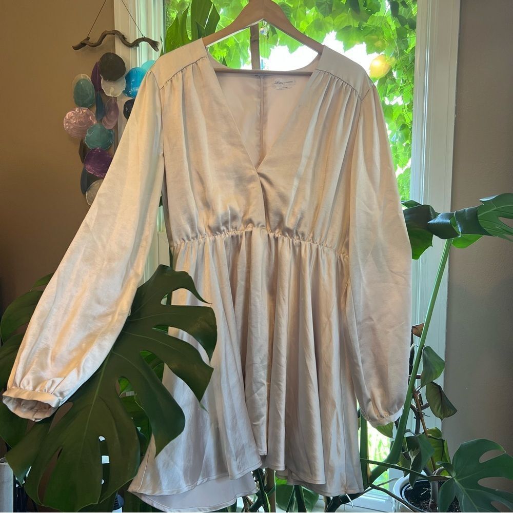 Lovers + Friends Cream Satin V-neck Dress